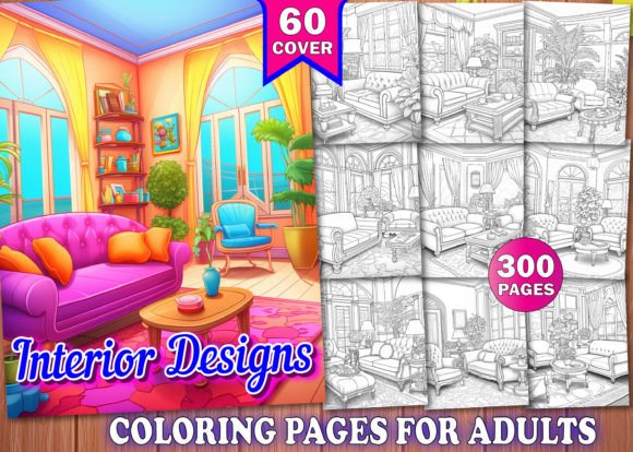 Download 300 Interior Designs Coloring Pages KDP - Design Collection