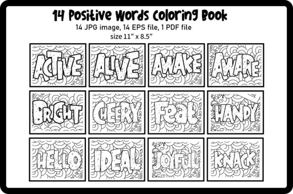 Download 14 Positive Words Coloring Book Design - Design Collection