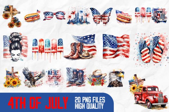 Download 4th of July Watercolor Bundle Design - Design Collection