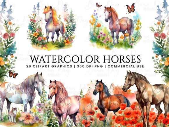 Download Watercolor Horse Clipart Bundle Design - Design Collection