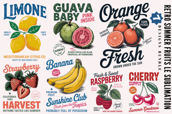 Download Retro Summer Fruits Sublimation Designs - Design Collection